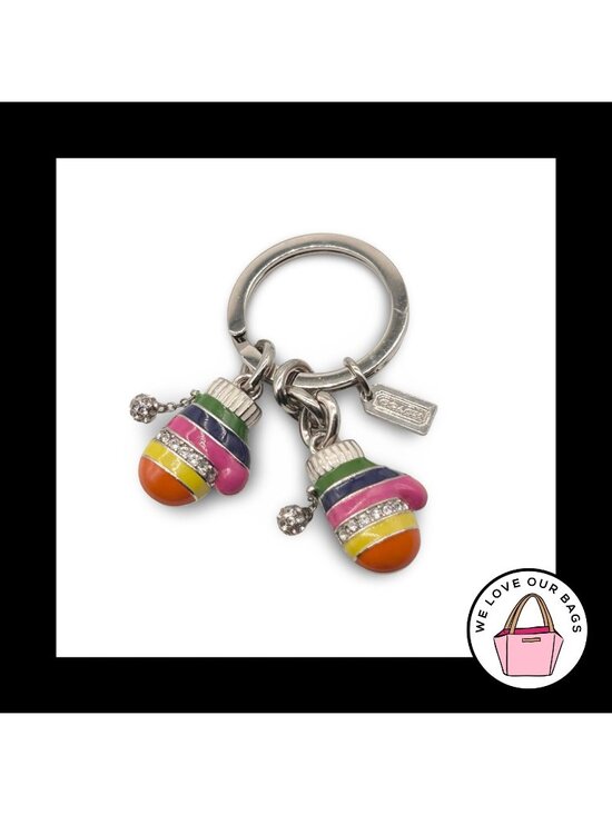 Coach Accessories - COACH LEGACY Stripe Pave Crystal Mittens Gloves Key Fob Bag Charm Keychain 93027